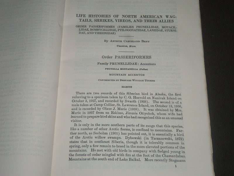 1948-1950 ORDER PASSERIFORMES BULLETINS BY ARTHUR BENT LOT OF 2- WR 955F