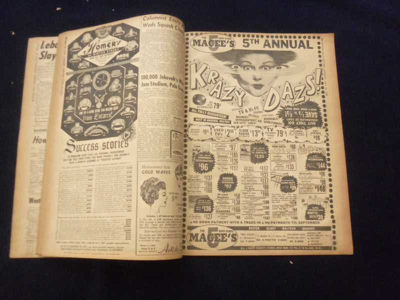 1958 JULY 28 BOSTON DAILY RECORD NEWSPAPER-YANKEE MARINE SLAIN IN BEIRUT-NP 6366
