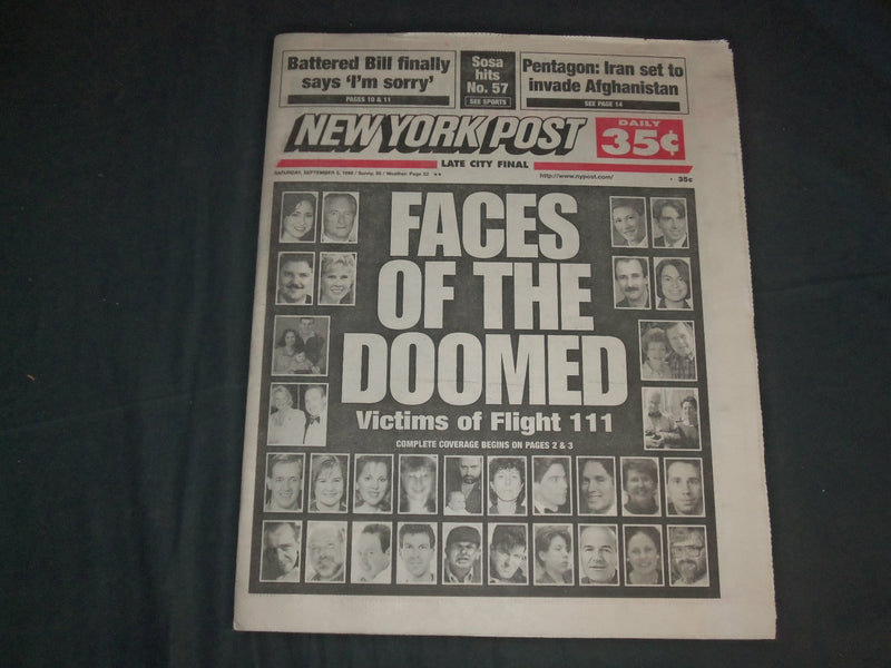 1998 SEPTEMBER 5 NEW YORK POST NEWSPAPER - FACES OF DOOMED FLIGHT 111 - NP 4124