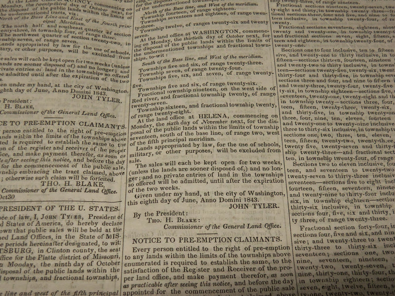 1843 AUGUST 14 THE DAILY MADISONIAN NEWSPAPER - JOHN TYLER -WASHINGTON- NP 3877G