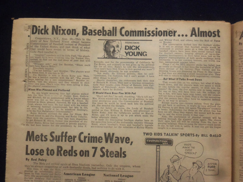1974 AUG 11 NEW YORK DAILY NEWS NEWSPAPER - FORD KEEPS NIXON'S CABINET - NP 6451