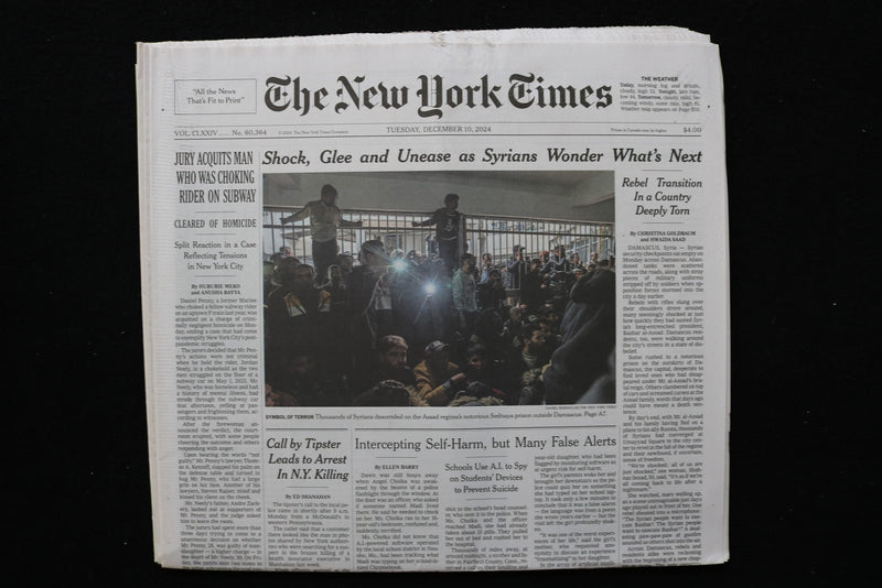 2024 DEC 10 NEW YORK TIMES- SHOCK, GLEE AND UNEASE AS SYRIANS WONDER WHAT'S NEXT
