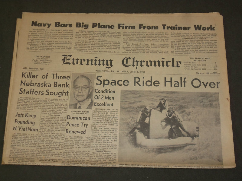 1965 JUNE 5 EVENING CHRONICLE NEWSPAPER - SPACE RIDE HALF OVER - NP 3316