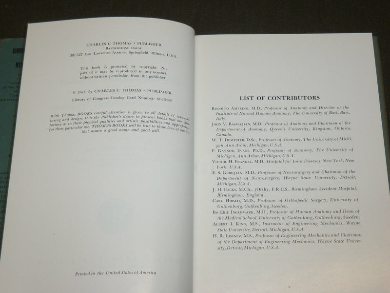 1960 BIOMECHANICAL STUDIES OF THE MUSCULO SKELETAL SYSTEM BY F. EVANS - KD 6268