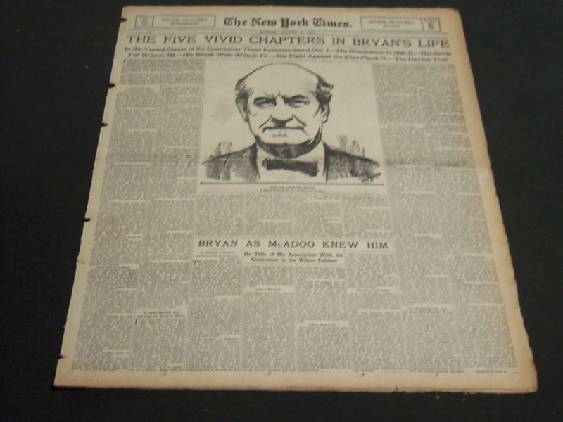 1925 AUG 2 NY TIMES SPECIAL SECTION FIVE VIVID CHAPTERS IN BRYAN'S LIFE- NT 7065