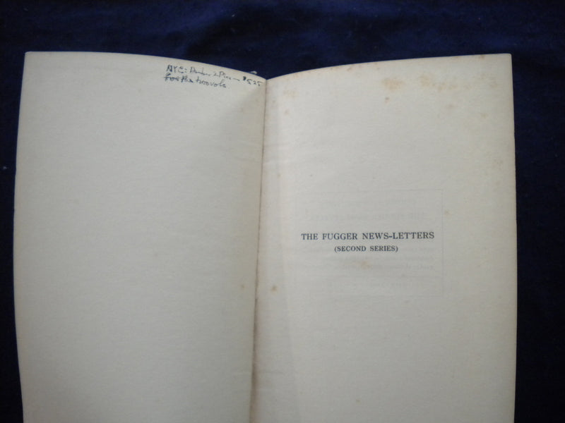 1926 THE FUGGER NEWS LETTERS 1568-1605 HARDCOVER BOOK - SECOND SERIES - KD 8023