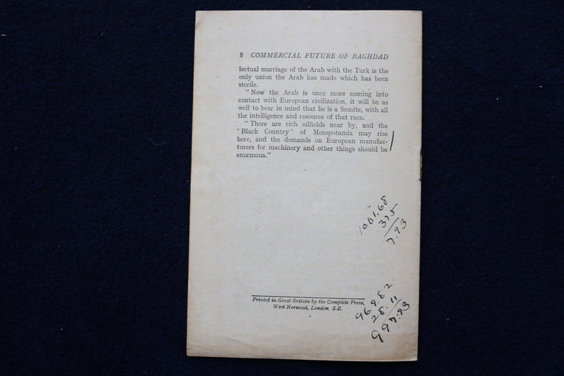 1917 THE COMMERCIAL FUTURE OF BAGHDAD - SOFTCOVER BOOKLET - K 1552