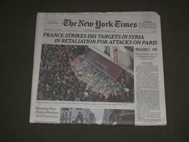 2015 NOV 16 NEW YORK TIMES-FRANCE STRIKES ISIS TARGETS IN SYRIA FOR PARIS ATTACK