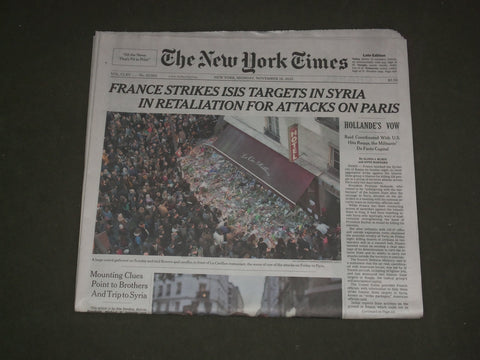 2015 NOV 16 NEW YORK TIMES-FRANCE STRIKES ISIS TARGETS IN SYRIA FOR PARIS ATTACK