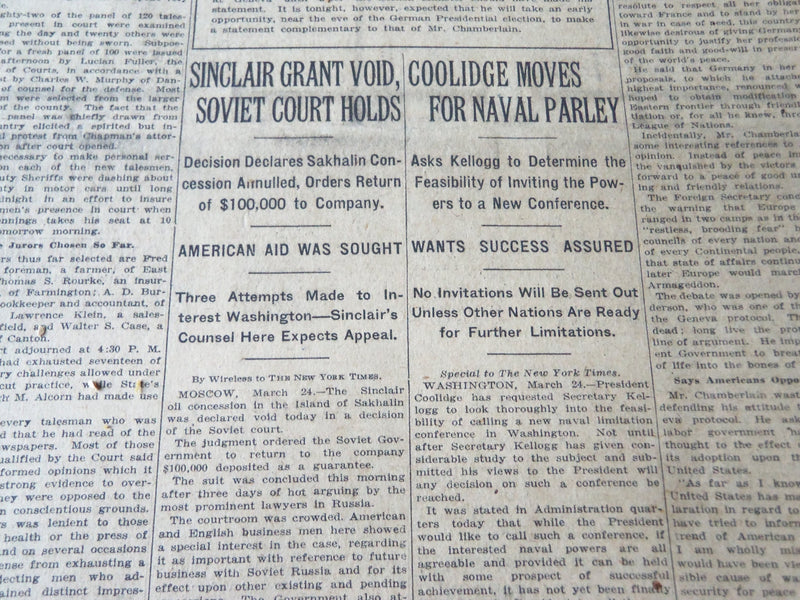 1925 MARCH 25 NEW YORK TIMES - SINCLAIR GRANT VOID, SOVIET COURT HOLDS - NT 7184