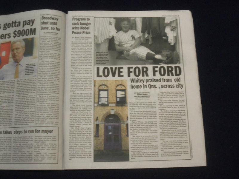 2020 OCTOBER 10 NEW YORK DAILY NEWS NEWSPAPER - WHITEY FORD DIED 1928-2020