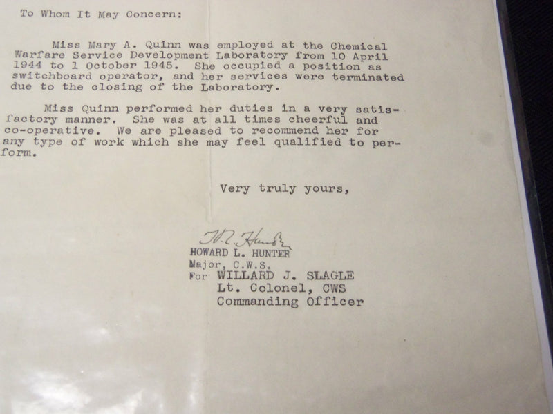 1945 M. I. T. ARMY SERVICE FORCES TYPED LETTER SIGNED BY HOWARD HUNTER - J 5468