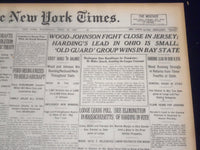 1920 APRIL 28 NEW YORK TIMES - HARDING'S LEAD IN OHIO IS SMALL - NT 8291