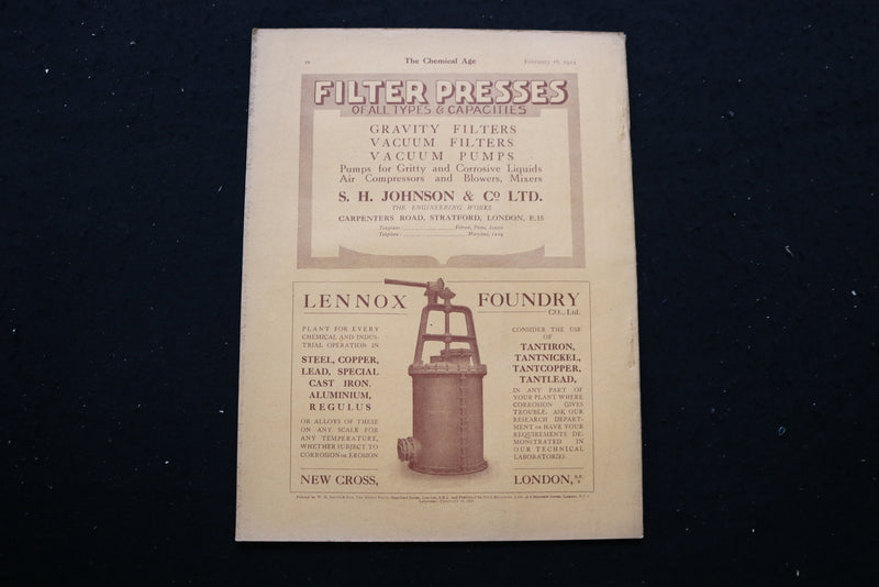 1924 FEB 16 THE CHEMICAL AGE MAGAZINE - THREE ESENTAIL BOOKD COVER - SP 4190K