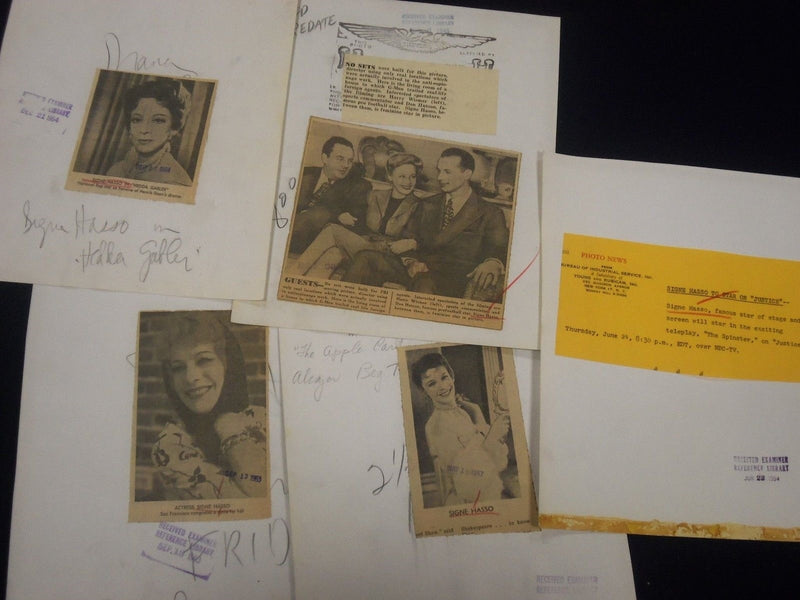 1945-1964 ACTRESS SIGNE HASSO PRESS PHOTOS LOT OF 5 DIFFERENT - STAMPED - J 1793