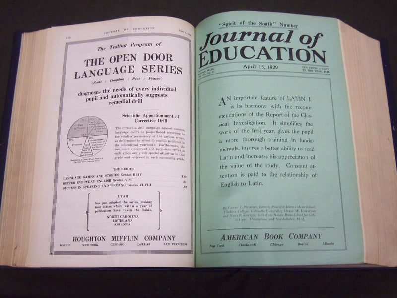 1929 JANUARY-DECEMBER JOURNAL OF EDUCATION BOUND VOLUME - COMPLETE YEAR - R 892