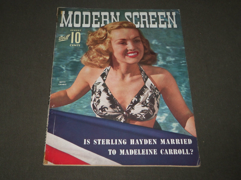 1942 AUGUST MODERN SCREEN MOVIE MAGAZINE - BETTY GRABLE COVER - FLAG - M 133