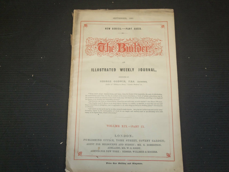 1861 SEPTEMBER THE BUILDER ARCHITECT MAGAZINE - 4 ISSUES ILLUSTRATIONS - ST 416N