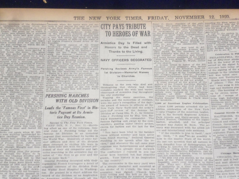 1920 NOVEMBER 12 NEW YORK TIMES - ENGLAND HONORS UNKNOWN SOLDIER - NT 8452