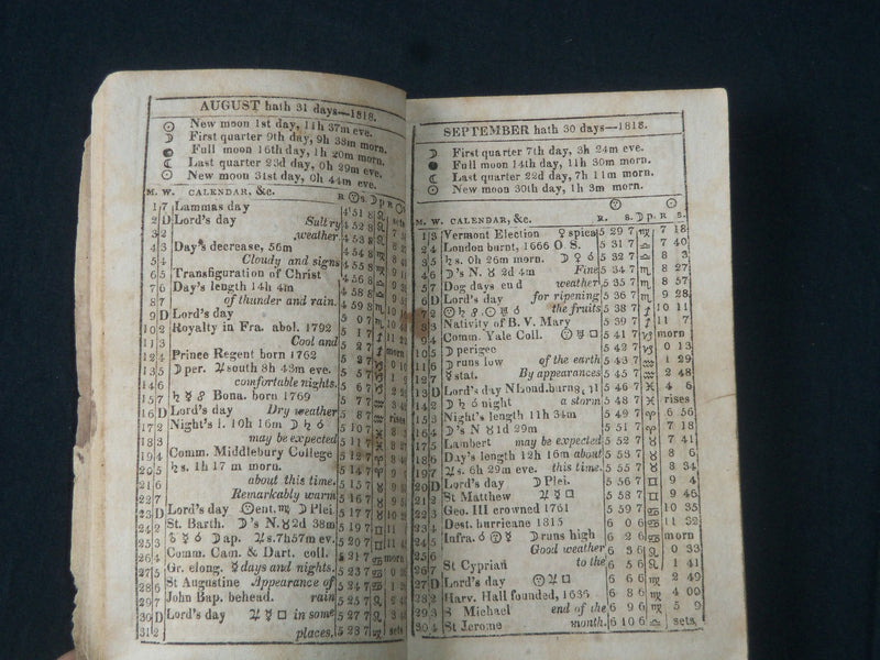 1818 WALTON'S VERMONT REGISTER AND ALMANAC NO. 1 - SOFTCOVER - J 3918