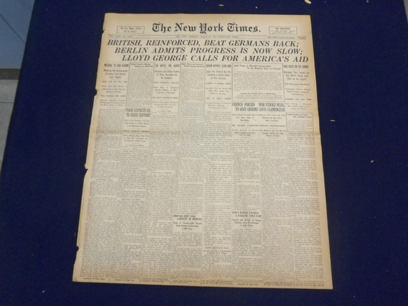 1918 MARCH 28 NEW YORK TIMES - BRITISH BEAT GERMANS BACK - NT 8157