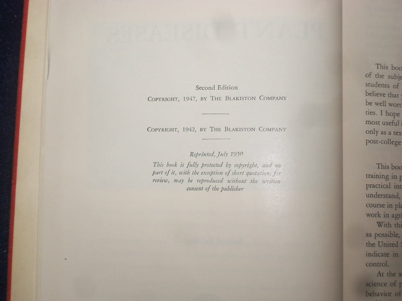 1950 NATURE AND PREVENTION OF PLANT DISEASES HARDCOVER BOOK BY CHESTER- KD 8770
