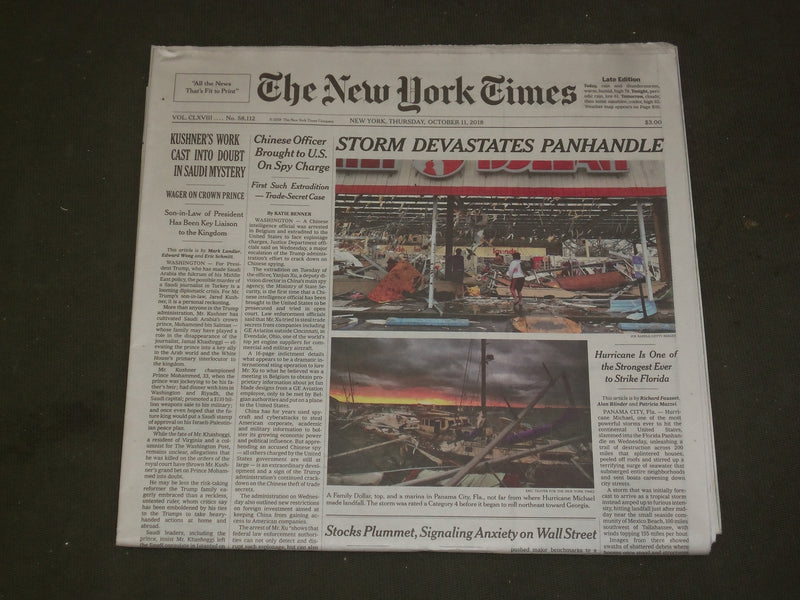 2018 OCTOBER 11 NEW YORK TIMES - HURRICANE MICHAEL DEVASTATES FLORIDA PANHANDLE