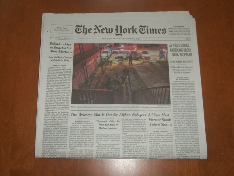 2021 SEPTEMBER 6 NEW YORK TIMES -AS VIRUS SURGES, AMERICANS DREAD GOING BACKWARD