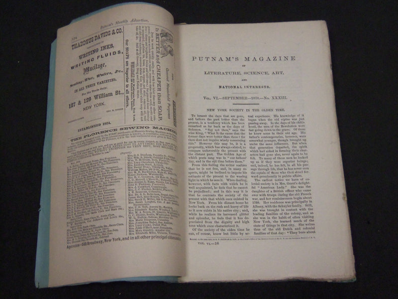 1870 PUTNAM'S MONTHLY MAGAZINE LOT OF 11 ISSUES - GREAT STORIES & ADS - WR 555