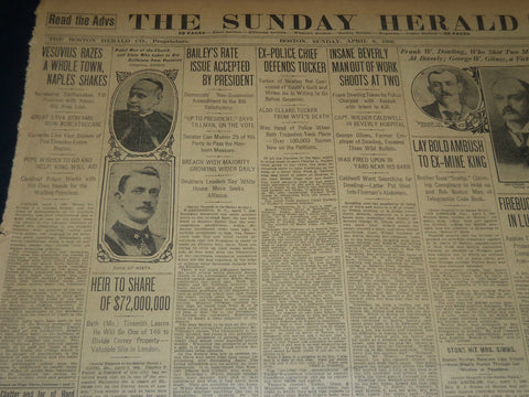 1906 APRIL 8 THE BOSTON HERALD NEWSPAPER - VESUVIUS RAZES A WHOLE TOWN - BH 278