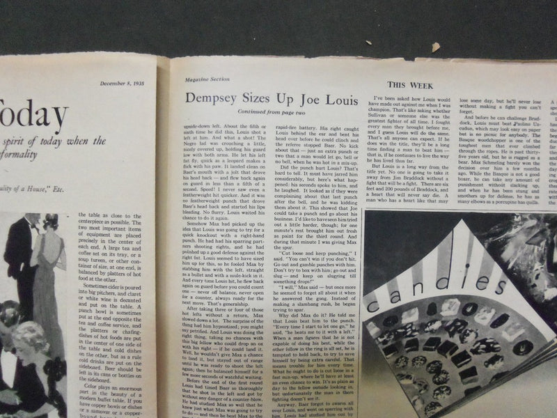 1935 DEC 8 THIS WEEK NEWSPAPER MAGAZINE SECTION JOE LOUIS JACK DEMPSEY - II 4216