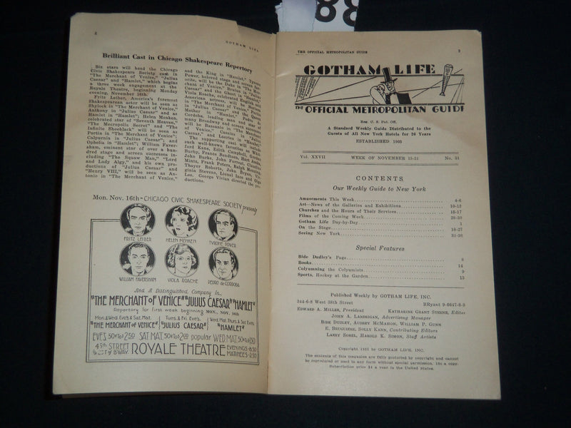 1931 NOVEMBER GOTHAM LIFE MAGAZINE - LENORE ULRIC AND SIDNEY BLACKMER - J 4155