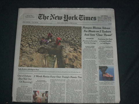 2019 JUNE 14 NEW YORK TIMES - POMPEO BLAMES TEHRAN FOR BLASTS ON 2 TANKERS
