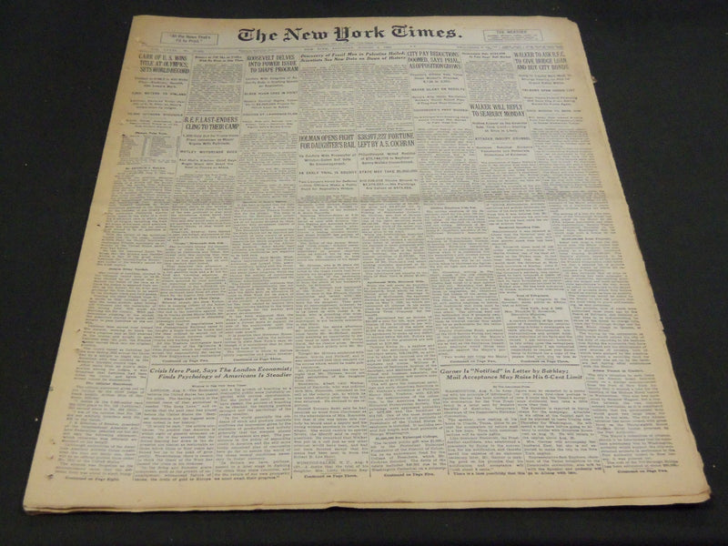 1932 AUG 6 NEW YORK TIMES - CARR OF U. S. SETS WORLD RECORD AT OLYMPICS- NT 4805