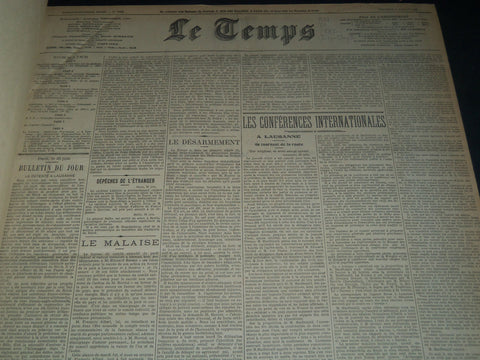 1932 JULY-SEPTEMBER LE TEMPS FRENCH NEWSPAPER BOUND VOLUME - VB 14