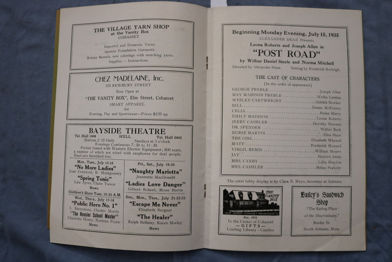 1935 JULY 15 THE SOUTH SHORE PLAYER AT TOWN HALL PROGRAM - KOHASSET, MA - K 2613