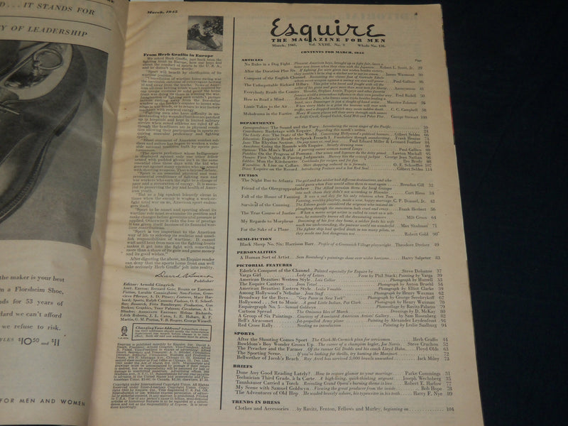 1945 MARCH ESQUIRE MAGAZINE - VARGA ILLUSTRATION - NICE COVER & ADS - ST 5714