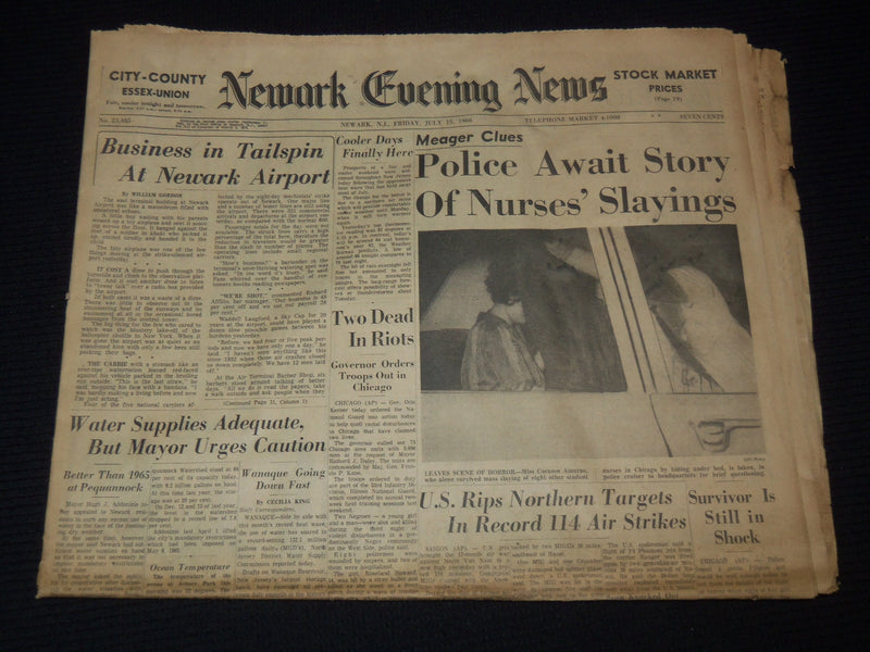 1966 JULY NEWARK EVENING NEWS NEWSPAPER LOT OF 3 - NURSES SLAIN - SPEC - NP 1812