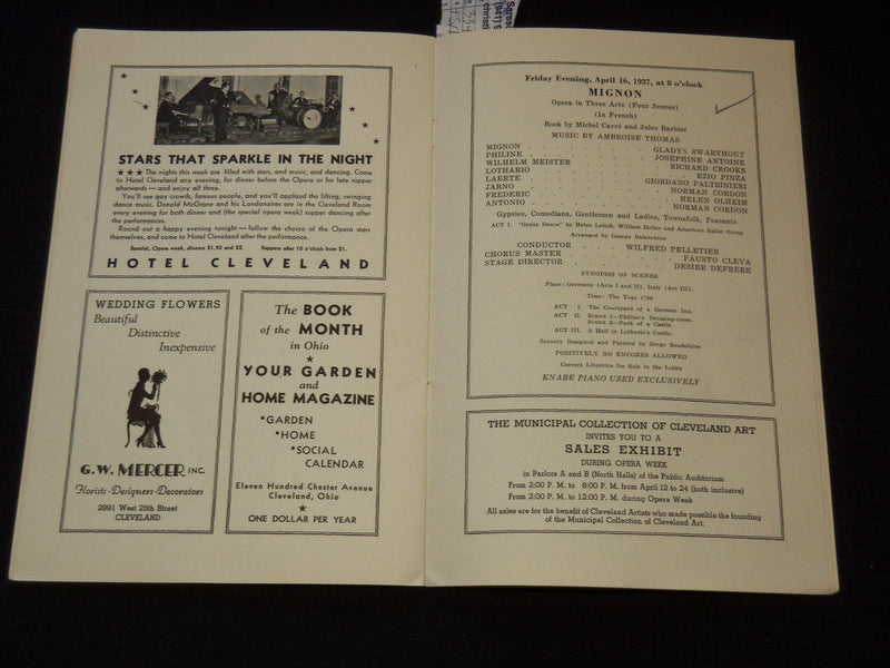 1937 TENTH GRAND OPERA SEASON PROGRAM - CLEVELAND - RUSTICANA - J 8015