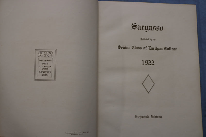 1922 THE SARGASSO EARLHAM COLLEGE YEARBOOK - RICHMOND, INDIANA - YB 3424