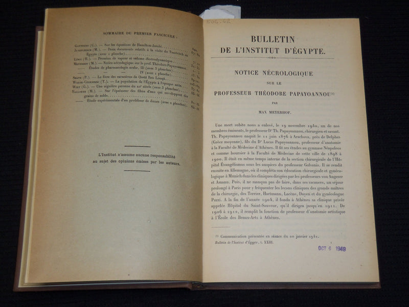 1940-1950 BULLETIN DE L'INSTITUT EGYPTIEN FRENCH VOLUMES LOT OF 10 - KD 52B
