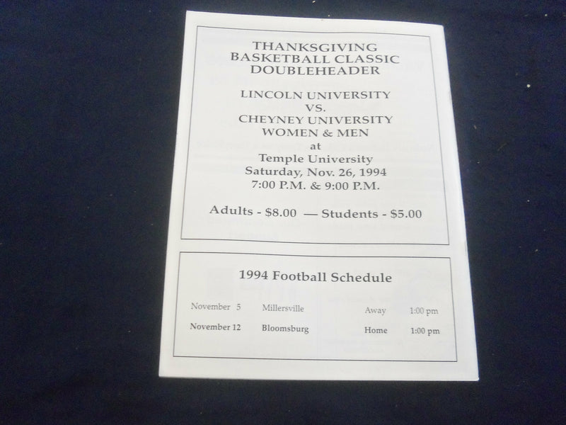 1994 NOV 12 FOOTBALL PROGRAM -CHEYNEY UNIVERSITY VS BLOOMSBURG UNIV - SP 1214N