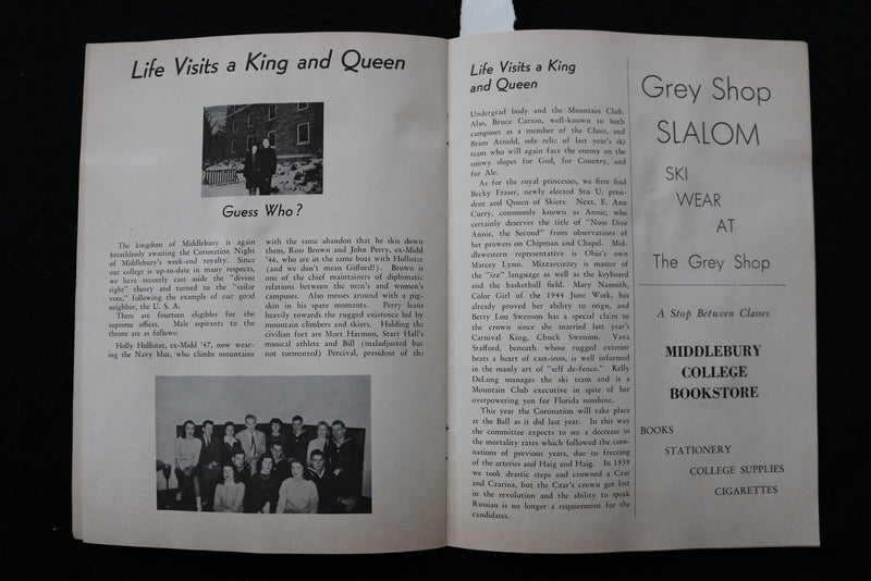 1945 JANUARY CARNIVAL LIFE MAGAZINE - MIDDLEBURY COLLEGE - K 1932