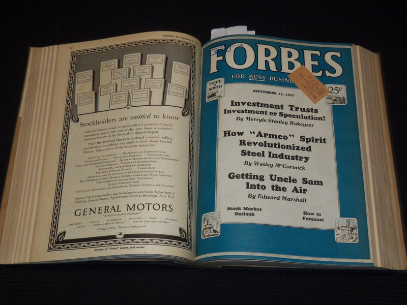 1927 JULY 1-DECEMBER 15 FORBES MAGAZINE BOUND VOLUME - NICE ADS - R 10B