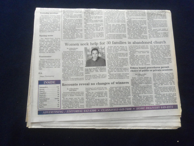1995 NOV 23 MAIN LINE TIMES NEWSPAPER -RADNOR, PA- COUNTY TAX INCREASE - NP 6120