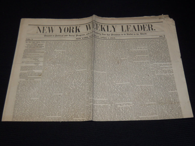 1854 APRIL 1 NEW YORK WEEKLY LEADER NEWSPAPER - VOLUME 1 NO. 3 - K 70