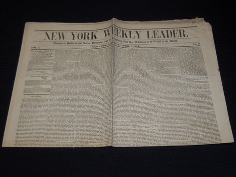 1854 APRIL 1 NEW YORK WEEKLY LEADER NEWSPAPER - VOLUME 1 NO. 3 - K 70