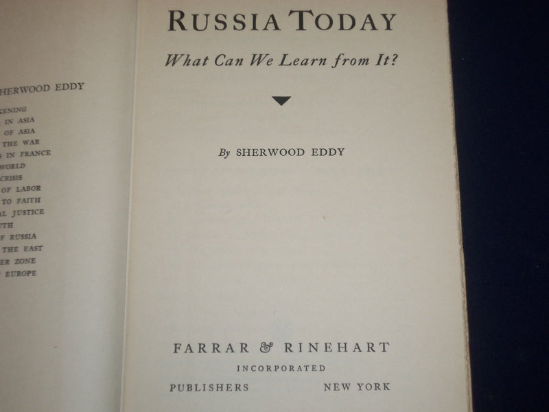 1934 RUSSIA TODAY WHAT CAN WE LEARN FROM IT BOOK BY SHERWOOD EDDY - KD 2628
