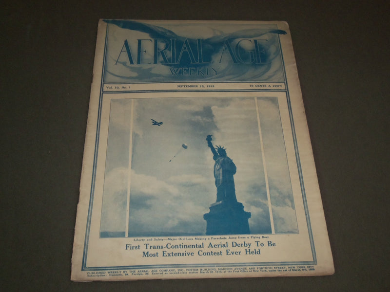 1919 SEPTEMBER 15 AERIAL AGE MAGAZINE - FIRST TRANS-CONTINENTAL DERBY - SP 8410