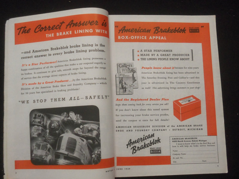 1939 JUNE MOTOR MAGAZINE - NICE ILLUSTRATED COVER - SP 6311S